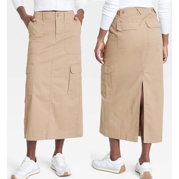 Universal Thread Dresses & Skirts - NWT Universal Thread High Rise Cargo Midi‎ Skirt Tan Khaki y2k Women's Size US 8